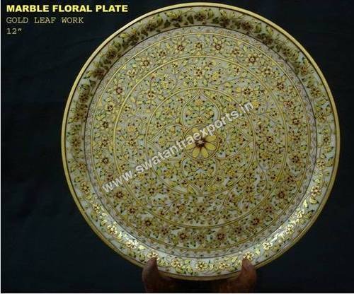 Marble Flora Plate "with gold leaf work"