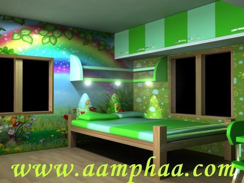 Green color bedroom 3d model