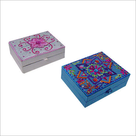 Wood Jewelry Box - Wood, 5x5x3 inches, White/Blue | Elegant Design, Compact, Lightweight, Impact Resistant