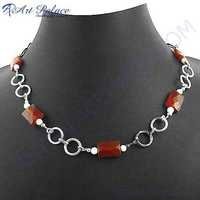 Semi Precious Red & White Onyx For Fashionable Necklace, Beaded Jewelry