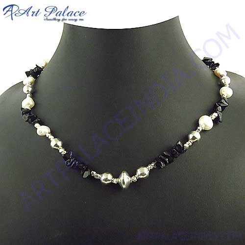 NEW Fashion Silver Gemstone & Pearl Necklace, Beaded Jewelry