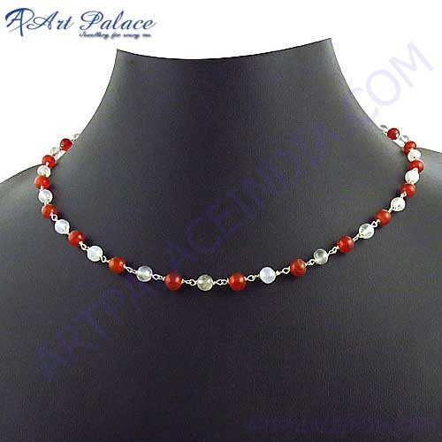 Latest Red Onyx & Rose Quartz Stones Necklace, Beaded Jewelry