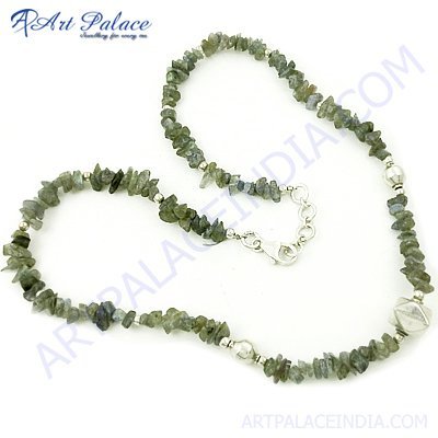 Green Labradorite Beads Silver Necklace Jewelry, Beaded Jewelry