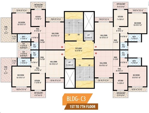 Building C 3 : 1 st -- 7th Floor Plan