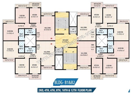 Building B1 & B2: 2nd,4th,6,8,10 & 12th Floor Plan