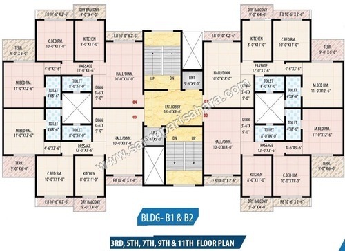 Building B1 & B2: 3rd,5th,7,9,11th Floor Plan