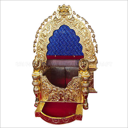 Gold Plated Simhasanam - Metal & Wood, Varied Sizes, Gold Color | Elegant Design, Glossy Finish, Intricate Carving, High Strength