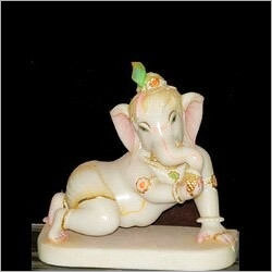 Marble Bal Ganesh Statue - Marble, 5-10 cm, Off-White | Religious Decor, Intricate Detail, Polished Finish
