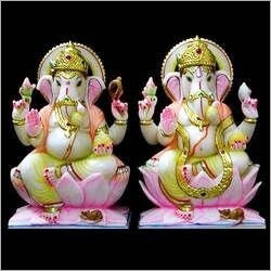 Painted Marble Ganesha Statue - Marble, 12 Inch, White | Hand-Painted, Intricate Detail, Durable