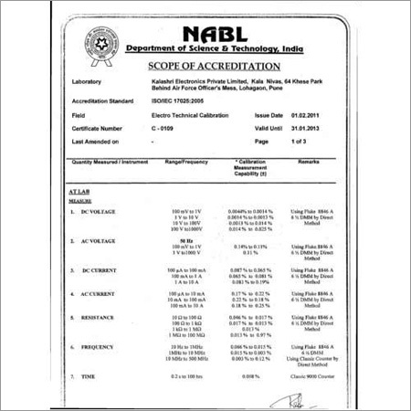 Electrical Calibration Service