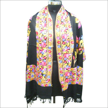 Ari Work Stole - 100% Wool, 70x200 cm, Black | Floral Design, Soft Wool, Double Dor/Dar Style