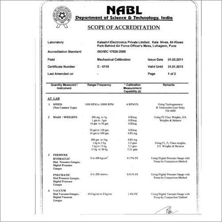Pressure Calibration Services