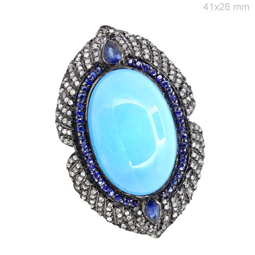 Turquoise Diamond Pave Oval Ring
