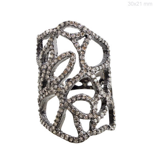 Natural Diamond Pave Silver Ring