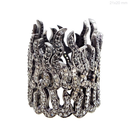 Pave Diamond Silver Fashionable Ring - 925 Sterling Silver, 21x20 mm, 3.187 CTS Diamond, Lightweight Smooth Edges