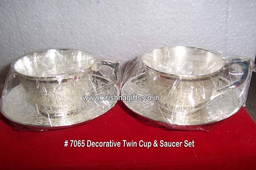 Decorative Silver Cup n Saucer Set 