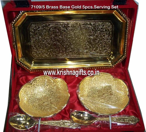 Gold-Brass Base 5pc Serving Set