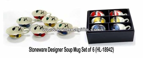 Stoneware - Designer Soup Mug Set of 6