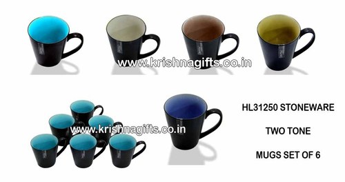 Stoneware - Mug Set of 6 Two Tone