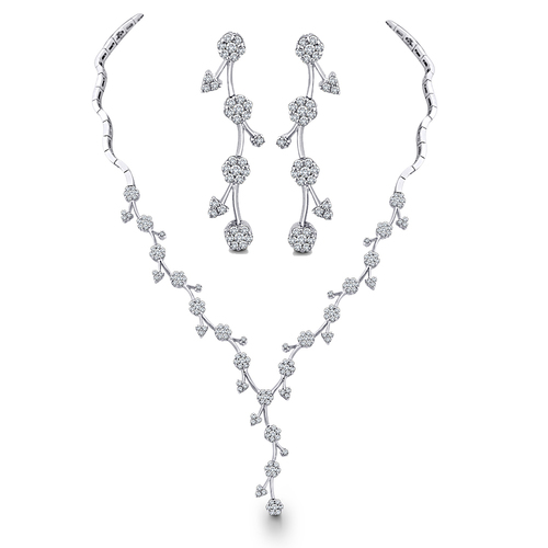 Delicate Diamond Necklace Set - 18 KT White Gold, 3.51 ct Round Diamonds, 31.74gms | Elegant Design, VS Clarity, GH Color