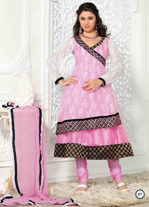 Viva N Diva Kumkum Suits - Pink Net Anarkali, Heavy Neck Embroidery, Elegant Design