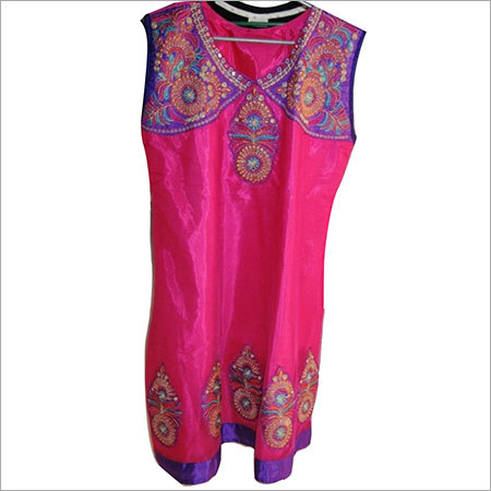 Kurtis-Tops - Silk, 36 Inches, Medium, Pink | V-Neck, Sleeveless, Embroidered, Stylish Design, Comfortable Fit, Durable Fabric