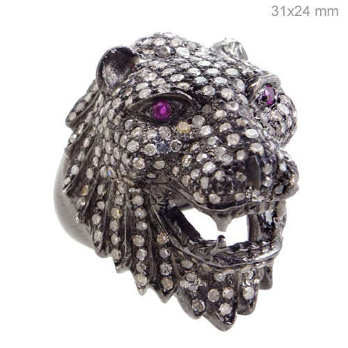 Diamond Pave Ruby Gemstone Animal Ring