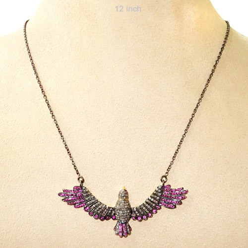 Ruby Diamond Pave Silver Chain Necklace