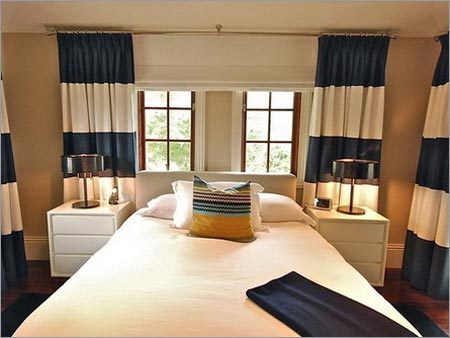 White & Blue Bedroom Curtains