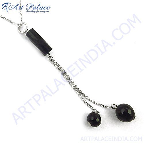 New High Quality Black Onyx Gemstone Silver Necklace, 925 Sterling Silver Jewelry