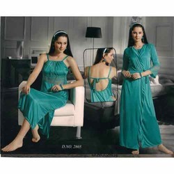 Satin Nightgown - Sleeveless, Green Colour | Stylish Plain Design for Women
