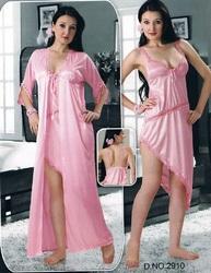 Satin Nightgown - Sleeveless, Baby Pink | Elegant Two-Piece Design for Women