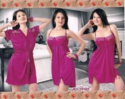 Satin Nightgown Set - Two Pcs, Sleeveless Design in Elegant Purple | Soft, Comfortable Fabric for Women