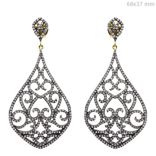 Diamond Pave Filigree Silver Dangle Earrings