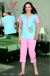 Sky Blue And Pink Short Bermuda Night Suit