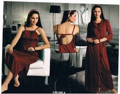 Satin Nightgown - Silk Fabric Full Sleeves Maroon Color | Luxurious Two-Piece Bridal Nighty for Women