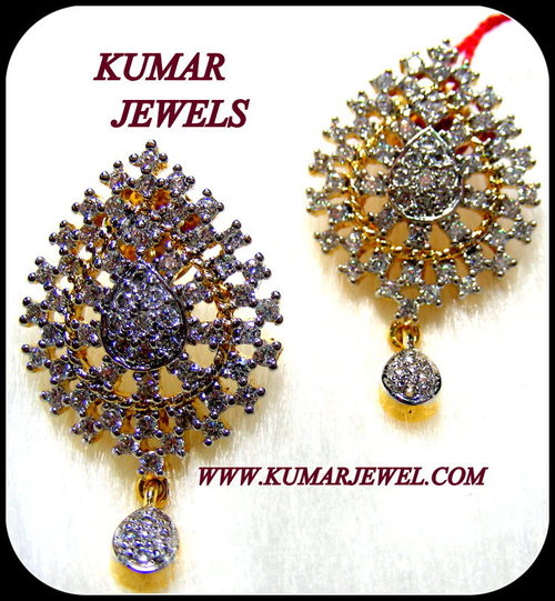 Net Shape Earring - Cubic Zirconia Gold 15x10mm Drop, Elegant Pave Setting