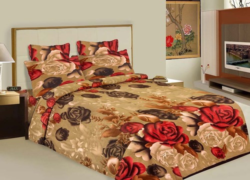 Shagun - Cotton Double Bed Sheet Set 220x250 cm, Beige, Floral Print, Book-Fold Packaging