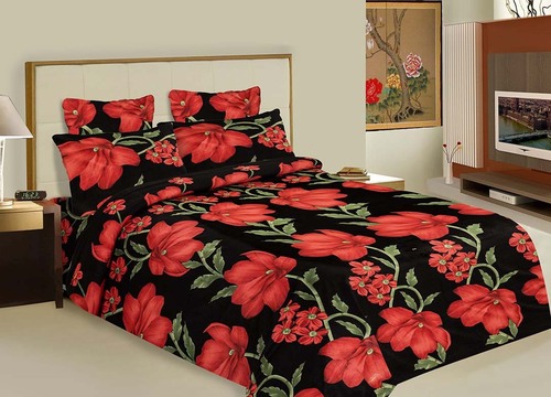 Shagun - Cotton Double Bed Sheet Set 220x250 cm, Red Floral Print, Book-Fold Packing