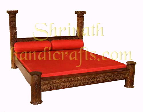 Heavy Carved Pillar Bed