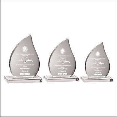 Acrylic Trophies - Acrylic, Three Sizes, Clear | Teardrop Shape, Rectangular Base, Customizable Design