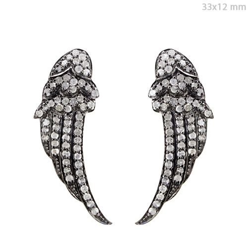 925 Silver Diamond Pave Angel Wings Earrings