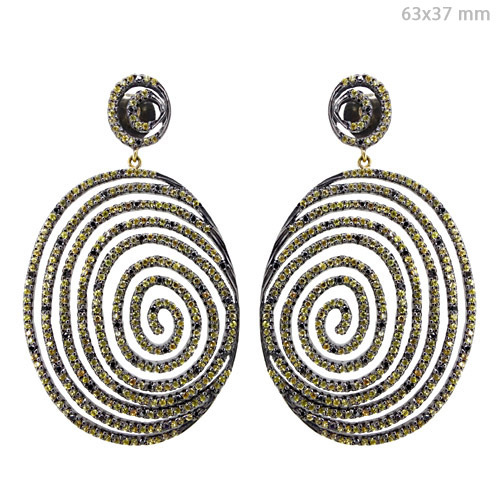 Gemstone Diamond Silver Concentric Earrings