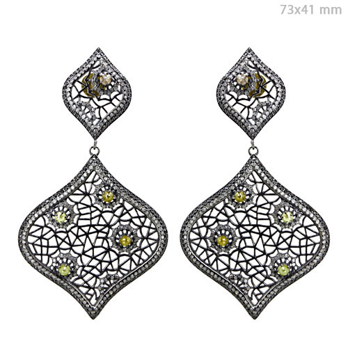 Natural Diamond Silver Filigree Earrings