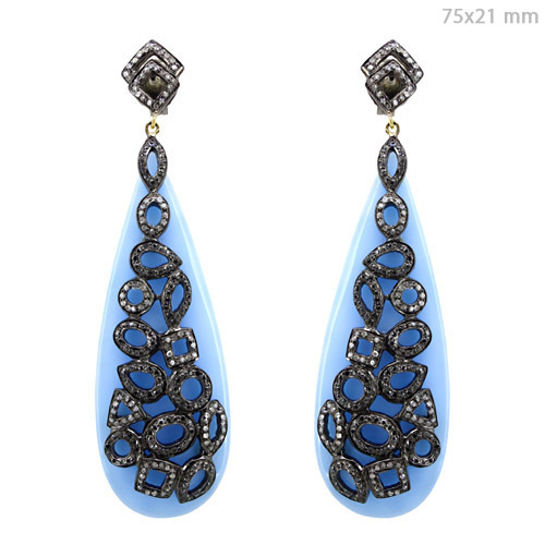 Pave Diamond Gold Silver Dangle Earrings
