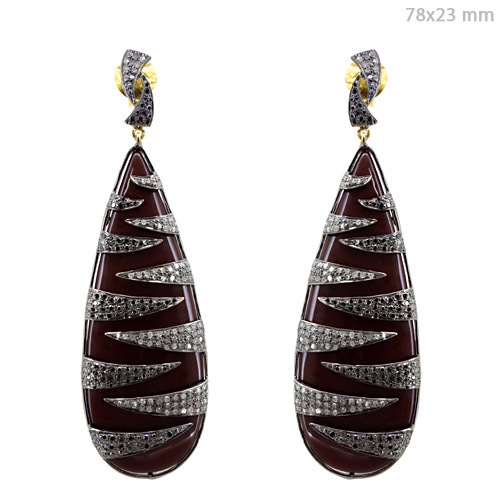 Gemstone Carving Diamond Dangle Earrings