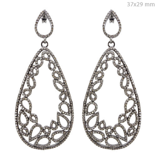 Filigree Silver Pave Diamond Earrings