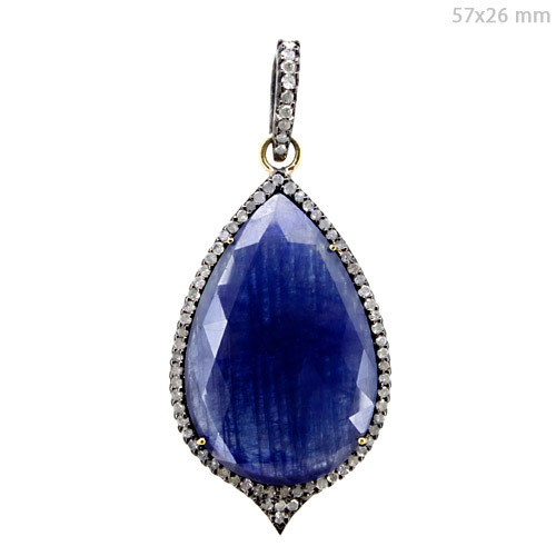 Gold Blue Sapphire Diamond Pendant