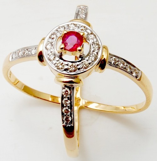 Round Ruby Stone Gold Ring, Cross Band Gold Ring By Valentine Jewellery India Pvt. Ltd.