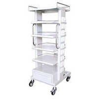 Monitor Trolley - Stainless Steel, 660mm W X 560mm D X 1498mm H | Durable Hospital Trolley With Adjustable Shelves And Heavy-duty Casters
